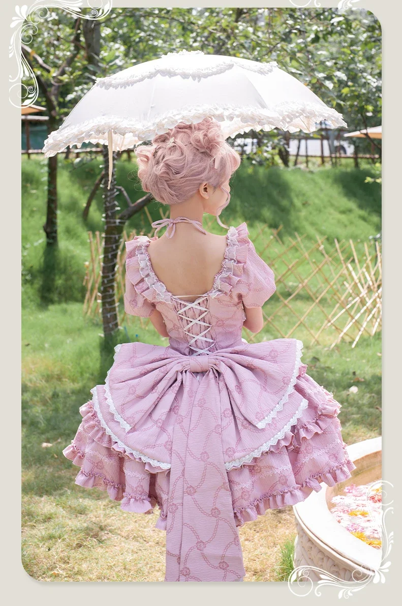 Princess Lolita Dress for Women Japanese Sweet Cute Bow Halter Sexy Mini Dress Kawaii Slim Puff Sleeve Ball Gown Summer Dress