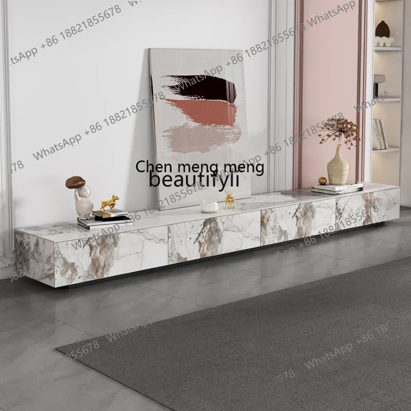 Xz1Cream نمط لوحة حجرية تلفزيون خزانة غرفة المعيشة الحديثة بسيطة شقة صغيرة خزانة أرضية طاولة القهوة مزيج التخزين #3