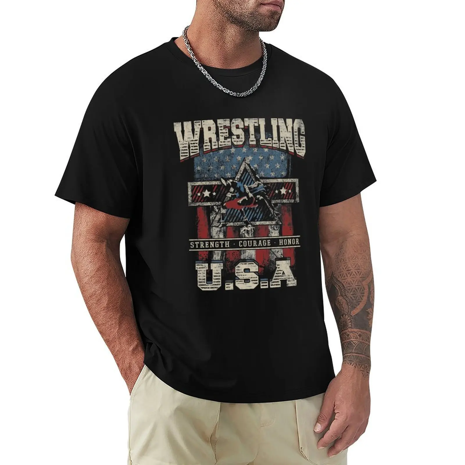 

USA Wrestling - Strength - Courage - Honor For Youth and Men T-Shirt summer tops clothes men clothes