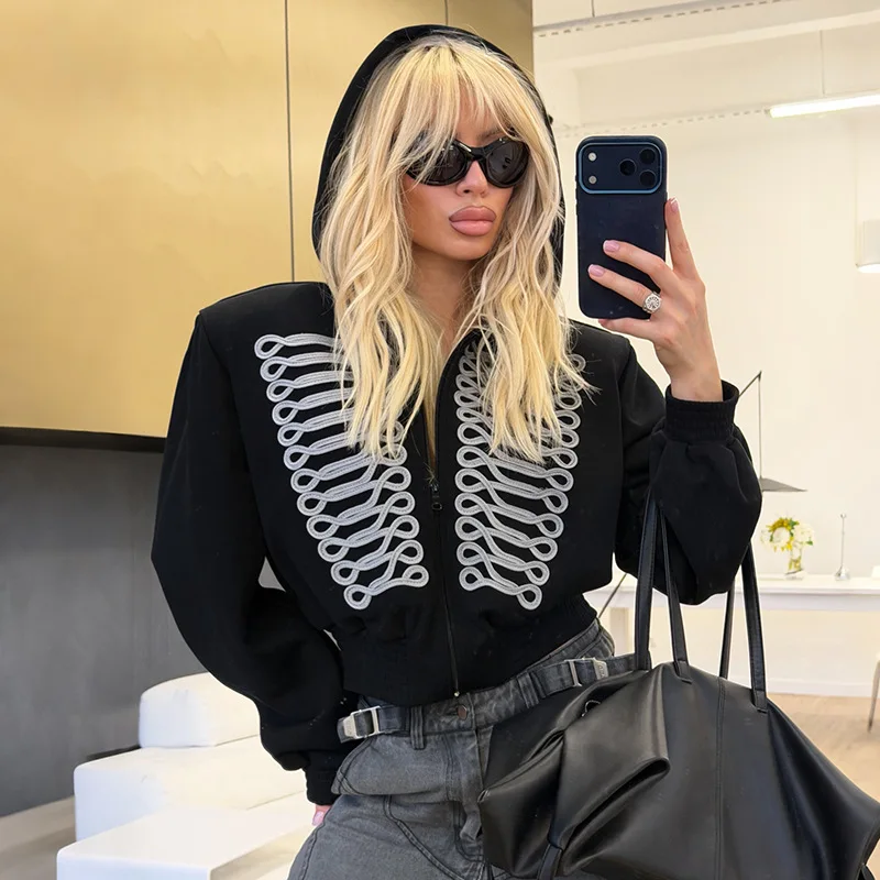 2026 Autumn. New Women's Fashion Hooded. Long-sleeve Zipper Sweatshirt,   Unmatched Trend Short Multifunctional Top Outfits