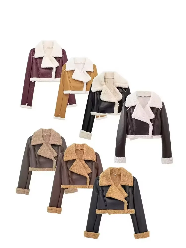 

HH зимние женские короткие куртки однотонные с отложным воротником и длинными рукавами пальто на молнии женские элегантные уличные куртки Mujer