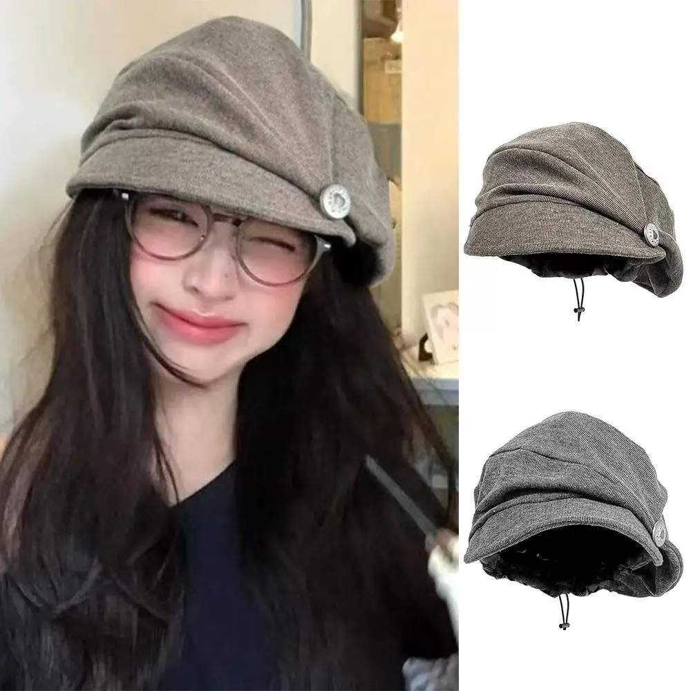 여성용 베레모 가을 겨울 일본 빈티지 뉴스보이 캡 플리츠 브리티시 페인터 캡 큰 머리 사이즈 팔각형 아티스트 모자