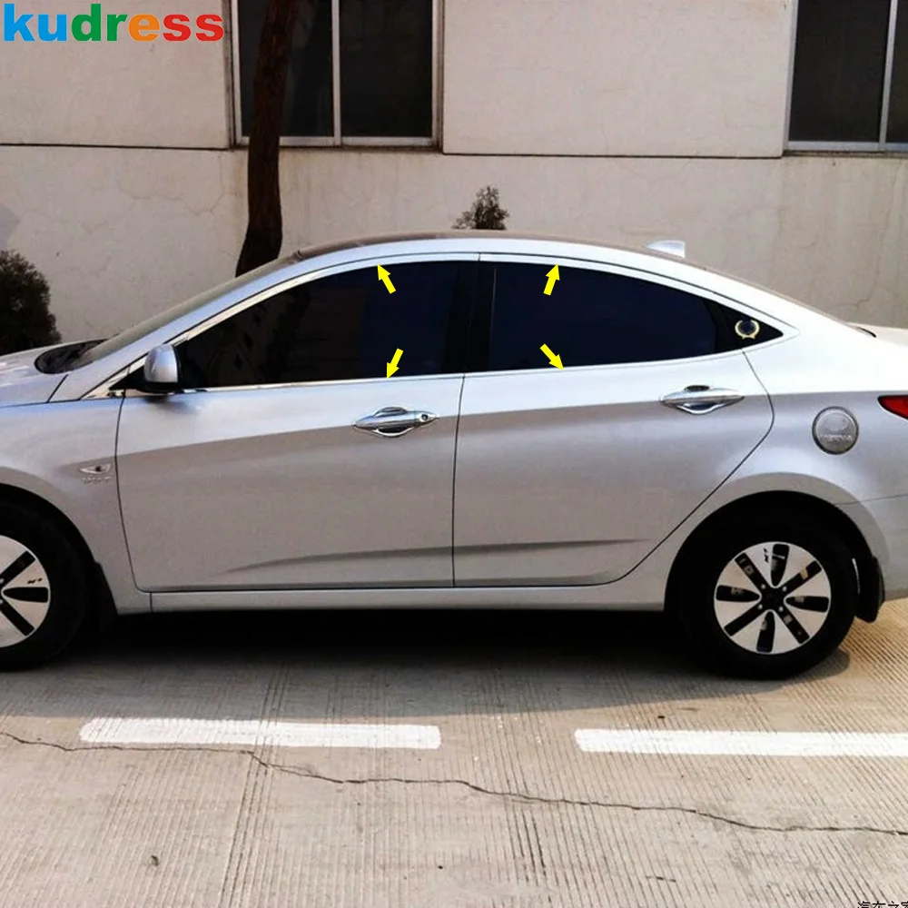 Window Frame Sill Trim For Hyundai Verna Solaris 2010 2011 2012 Steel Car Full Set Windows Molding Garnish Strip Accessories