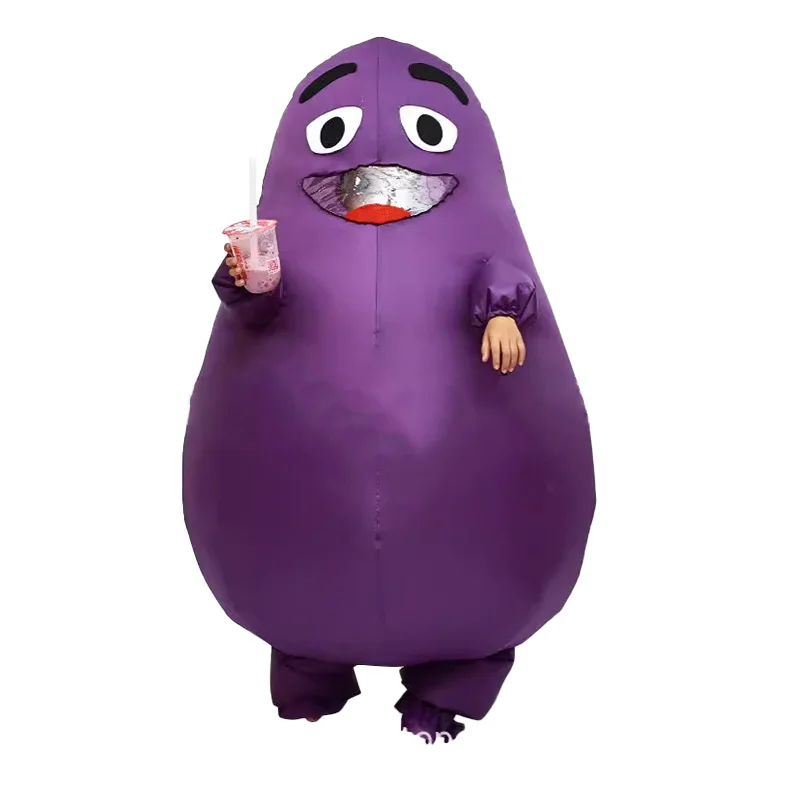 Disfraz de mascota mueca púrpura para niños y adultos, Gameboy inflable, disfraz de Halloween, Navidad, fiesta, vestido elegante, regalo de cumpleaños