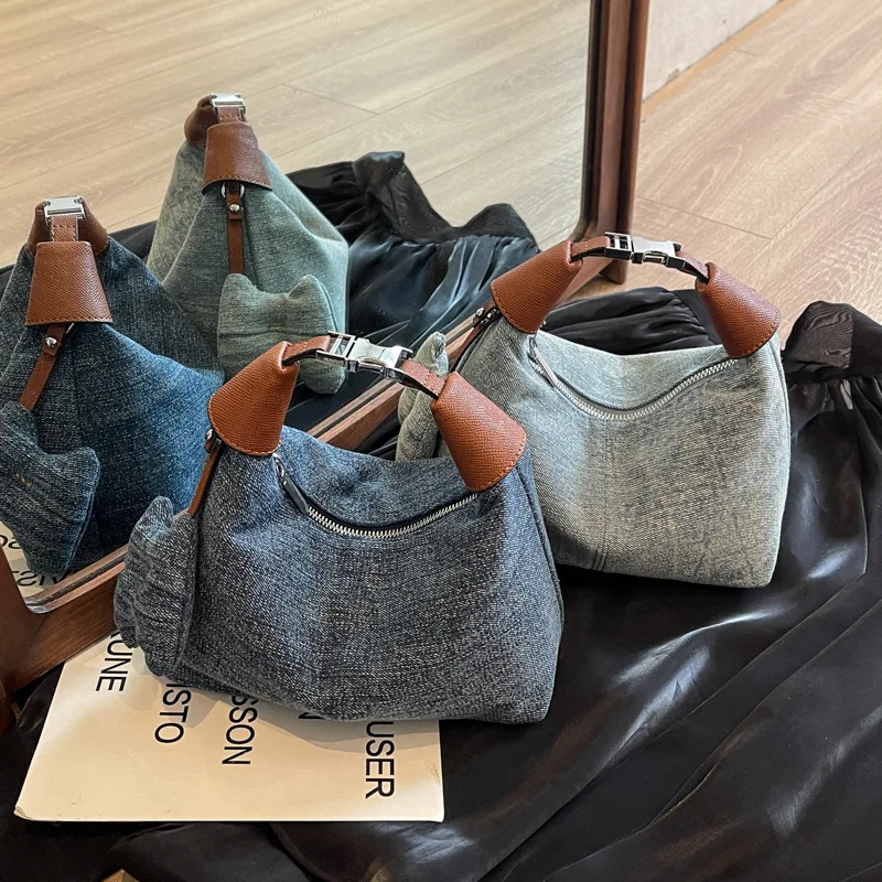 New Fashionable And Versatile Women's Denim Pillow Bag  Single Shoulder Crossbody Bag  High-end And Niche Handbag