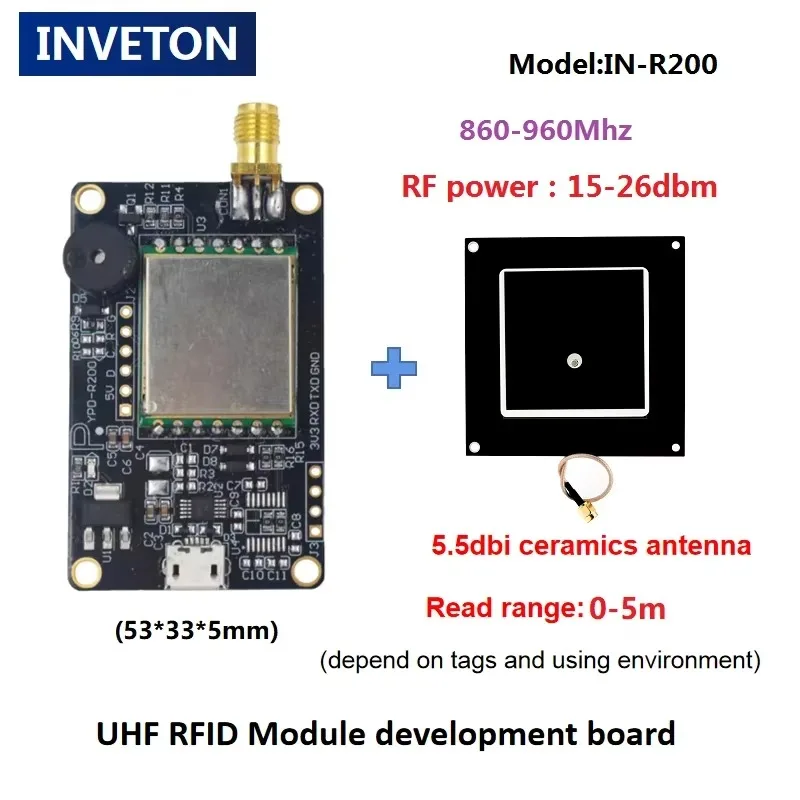 SmCpR200 Chip Desktop UHF RFID Reader 0-8m Long Range UHF RFID Module Antenna With SDK And Testing Tag For STM EPS32 Raspberry P