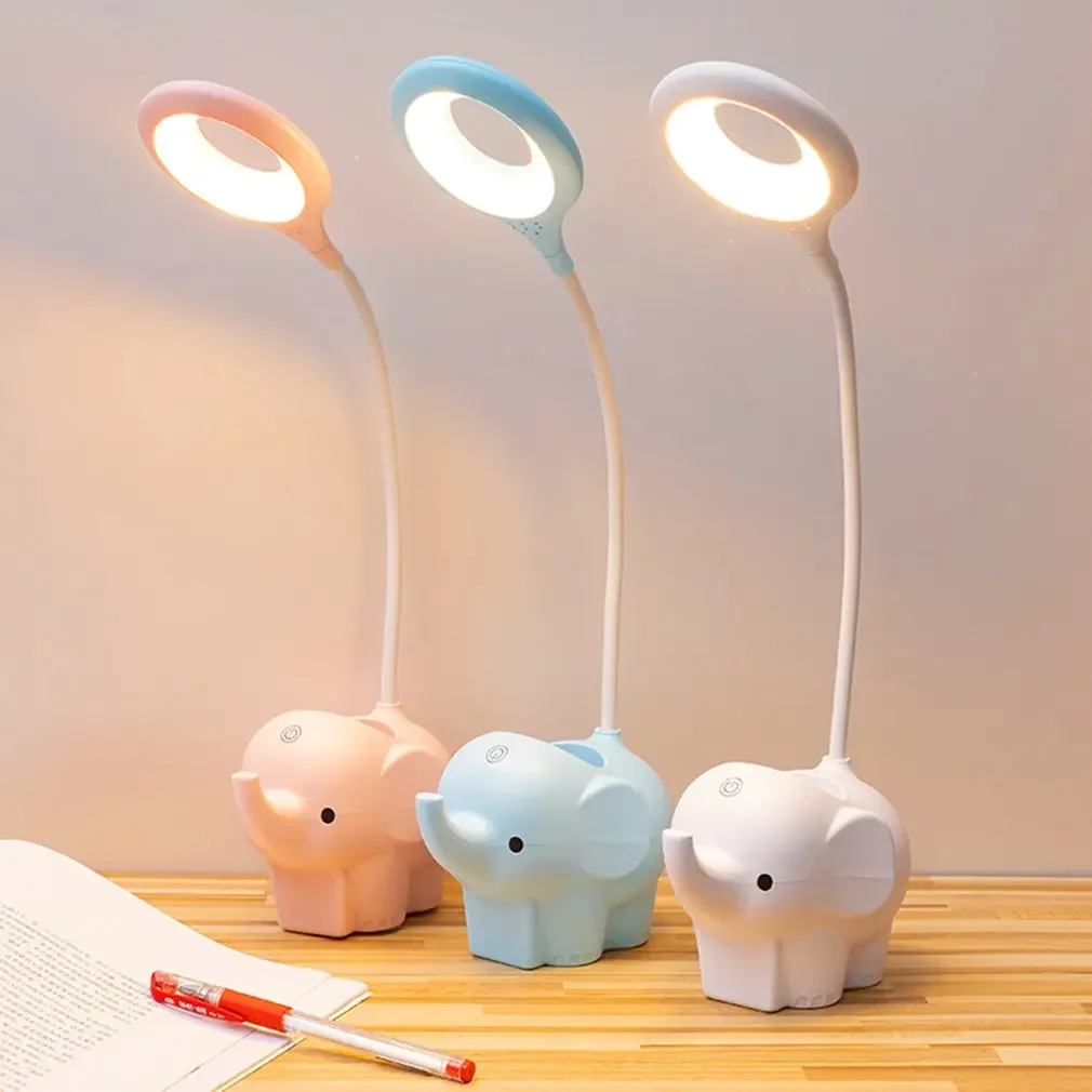 Creative Elephant LED Desk Lamp Adjustable Silicone Hose Study Reading Book Lights Multi-function Lamp