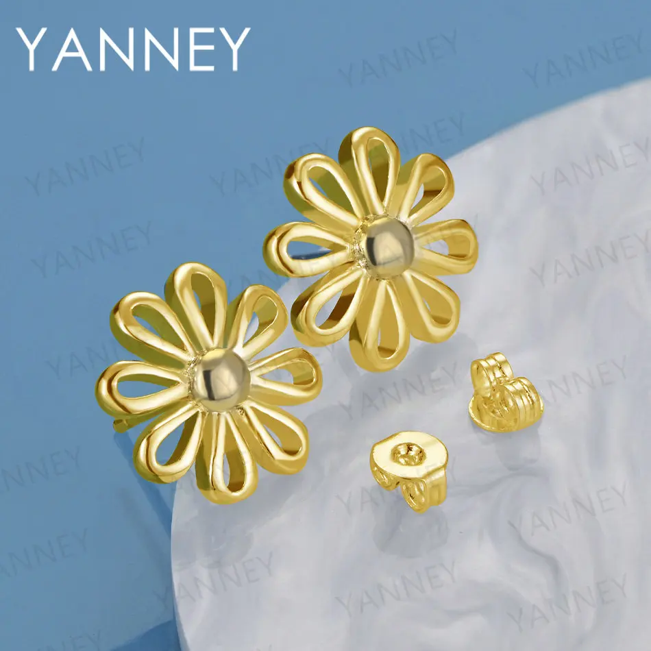 Luxury 925 Sterling Silver 18K Gold Exquisite Flower Stud Earrings Women Fashion Charm Wedding Party Gift Jewelry Wholesale