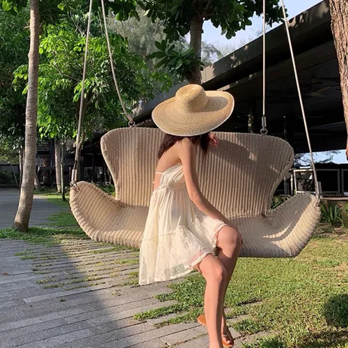 Imagen 2 del producto BOHO mujeres con cordones arco cuello Halter orejas de madera Patchwork malla plisado Mini vestido dobladillo oscilante espalda descubierta bata de vacaciones