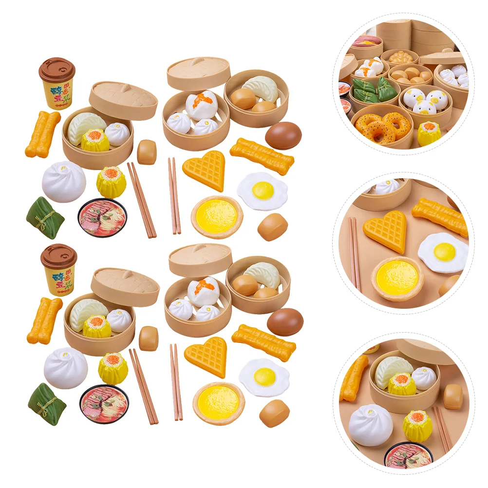 58 Pcs Truck Toys Kitchen Chinese Breakfast Cooking Kid Gift Steamed Buns Style Pretend Play Colorful Mother