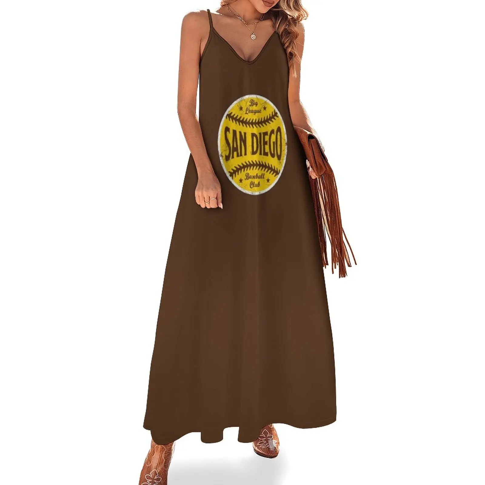 

San Diego Retro Big League Baseball - Brown Sleeveless Dress Women's summer dress