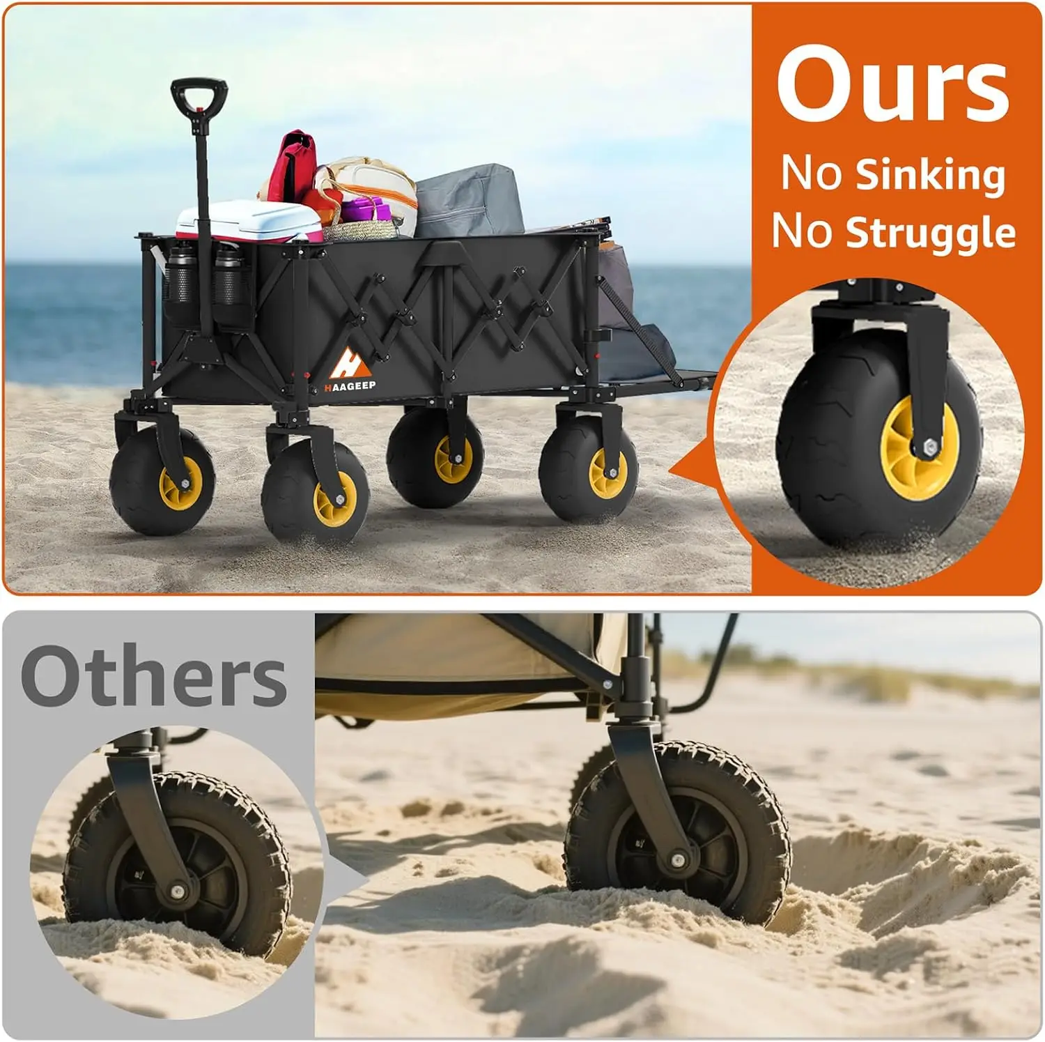 Heavy Duty Beach Wagon with Big Wheels for Sand, 10