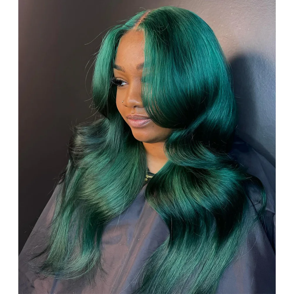 Linhua 5x5/4x4 Lace Wig Dark Green/Emerald Green Body Wave 13X4 Transparent Lace Wigs Remy 13X6 Lace Frontal Wig Preplucked