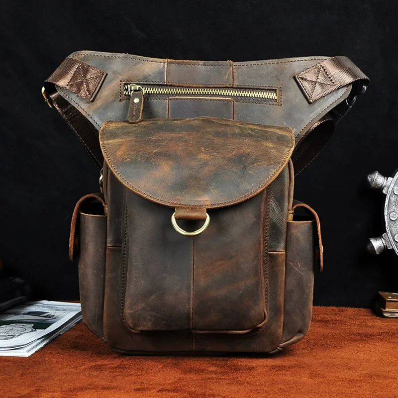 Ruil Hand-made old crazy horse leather legs retro leather pockets casual men's bags leather shoulder bag motorcycle tide bag