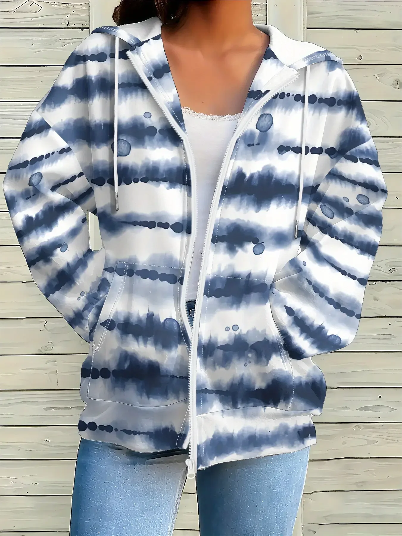 

Women's long sleeved loose and elegant style new jacket with zippered pockets, Women's Zipper Hoodie Light Grey