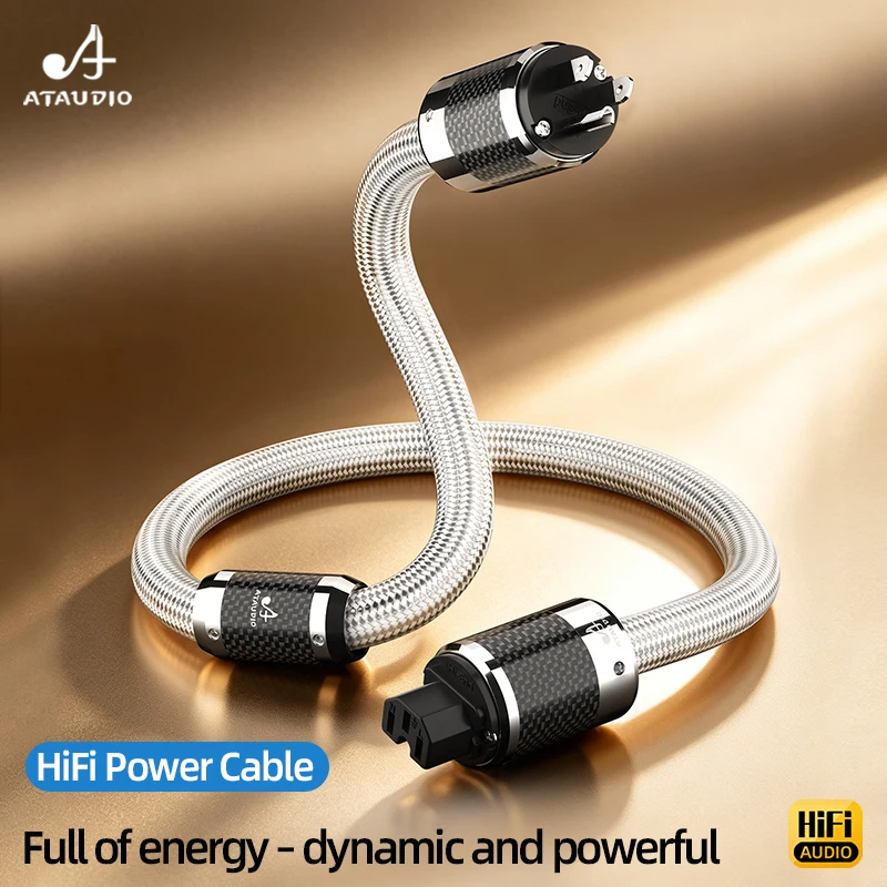 ATAUDIO HiFi Power Cables US/EU/AU Standards Rhodium Plating Plug 7N OFC Silver Mixed Power Cord for Amplifier Filter