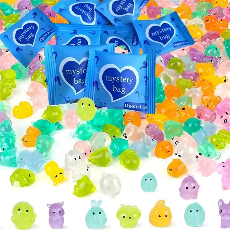 

ABKY-Mini Glow In The Dark 100Pcs Mystery Blind Bag For Fairy Garden Accessories Mini Animal Resin Models