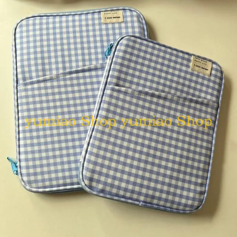 587B Grids Pattern Pad Laptop Case Soft Cotton Fabric Protective Cover Multiple Compartments for Daily Commute