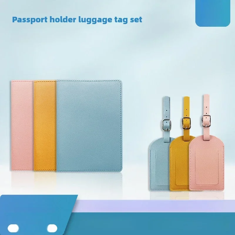 Spot Multi-color Thick Pu Leather Passport Holder Passport Cover with Paper Card Luggage Tag Set