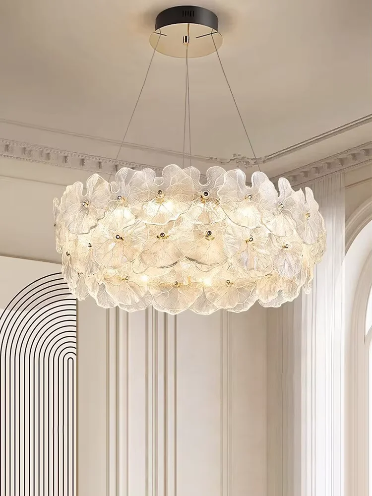 

Modern Luxury Lotus Leaf Glass Chandelier Room Decor Led Light Living Dining Bedroom Villa Pendant Lamp Indoor Lighting Fixtures