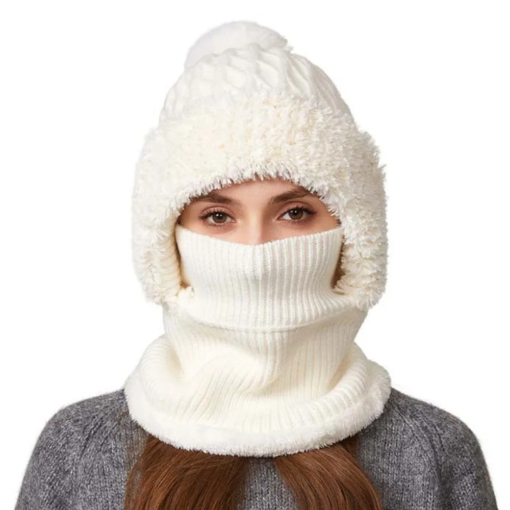 

Simple Plush Winter Cap Mask Set Solid Color Thicken Warm 2in1 Scarf Hat Neck Protector Ear Protection Balaclavas Hat Riding