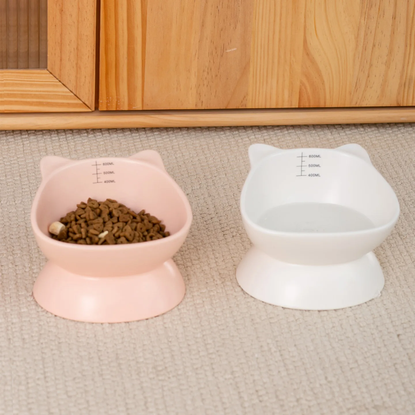 

Creative Cat Face Elevated Ceramic Pet Bowl with Scale Anti Spill Water Food Dish for Cats Dogs Neck Support