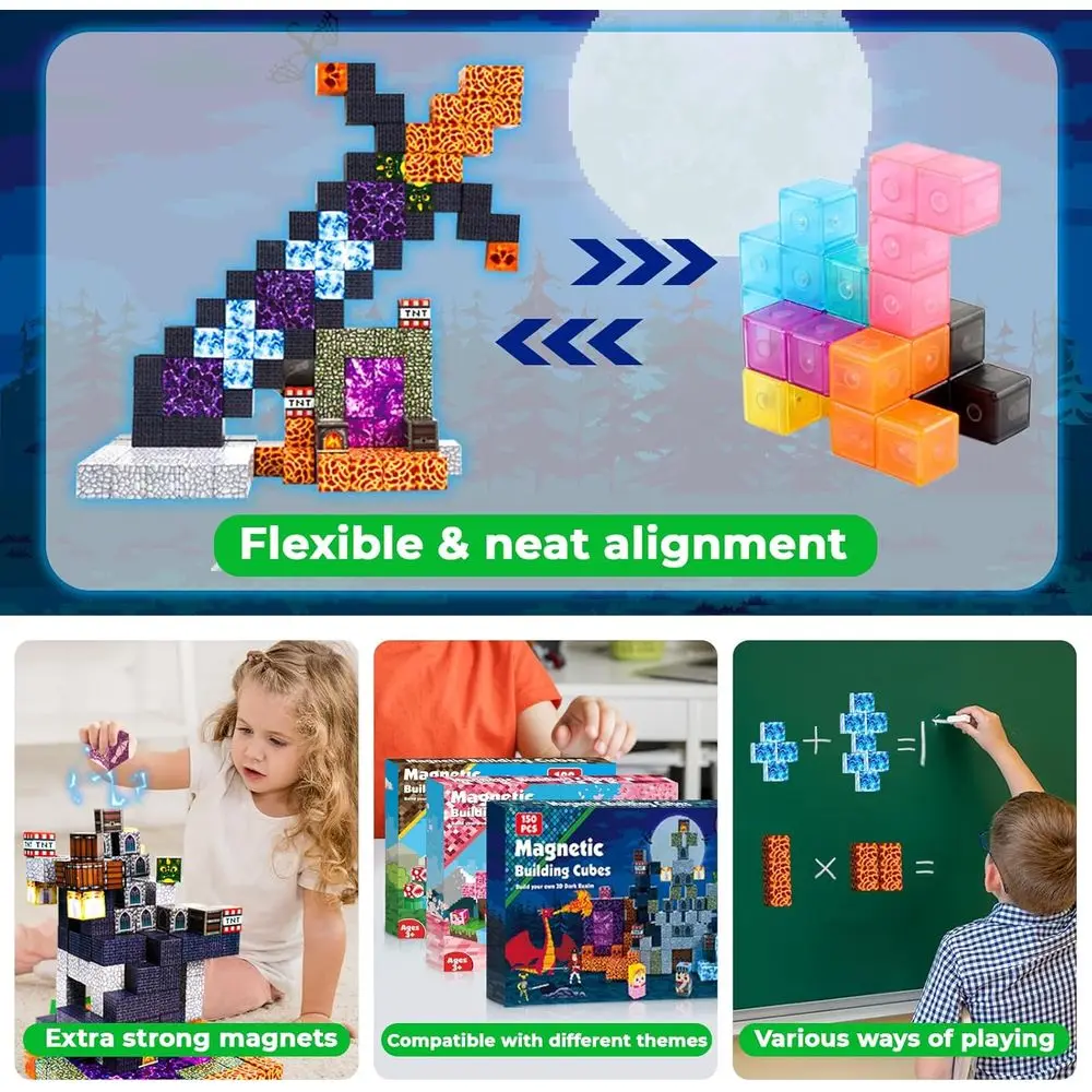 Magnetic Building Set: 150 Pieces for Constructing a Dark Castle Sword Realm - Educational STEM Toys for Kids Aged 6-10