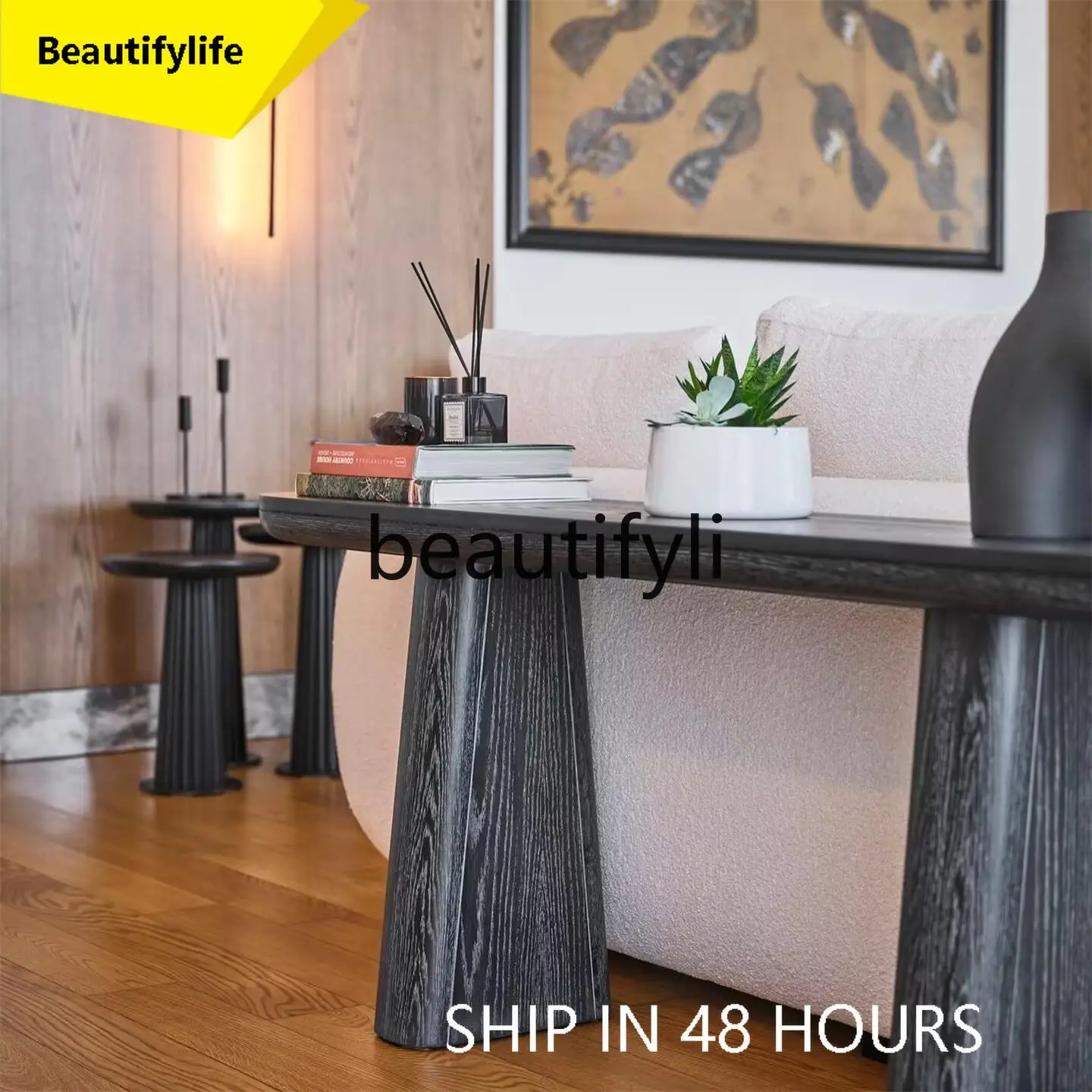 

53 French Style Solid Wood Entryway Table Designer Vintage Wall-Mounted Natural Wood Entryway Console