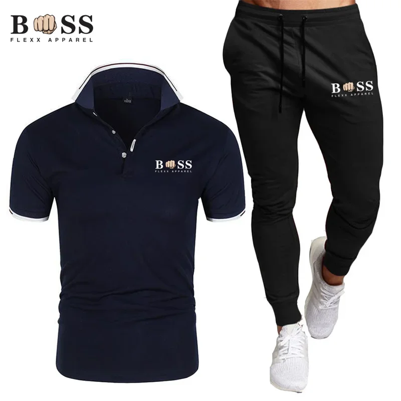 Conjunto deportivo de dos piezas para hombre, POLO y pantalones de marca para correr y Fitness, verano, 2024