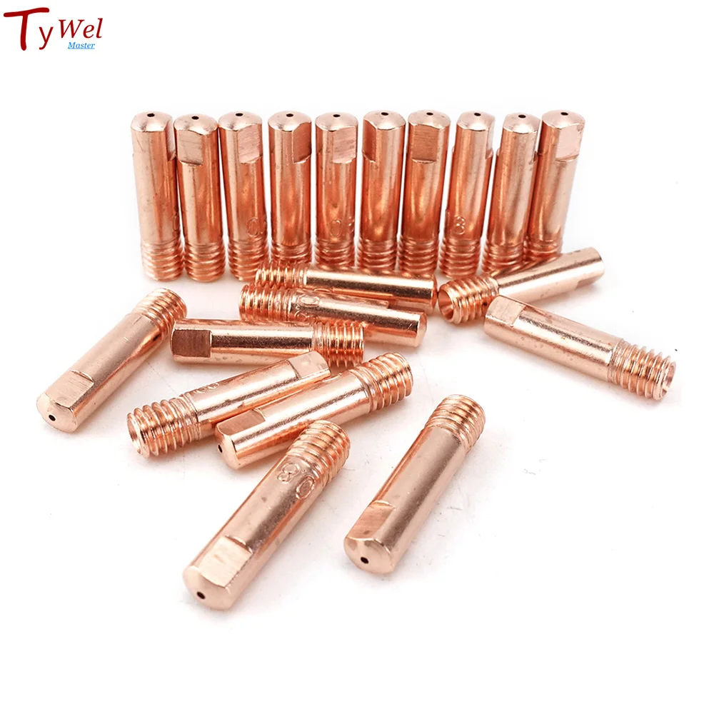 20pcs 15AK Contact Tips ECu CuCrZr Welder Consumables 0.6 0.8 0.9 1.0 1.2mm M6x25mm MAG Accessory for MIG Welding Torch