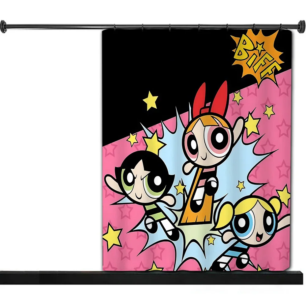 Cartoon The P-Powerpuff Girls Shower Curtain Waterproof Polyester Fabric Paint Colorful Bath Curtains Bathroom Curtain With Hook