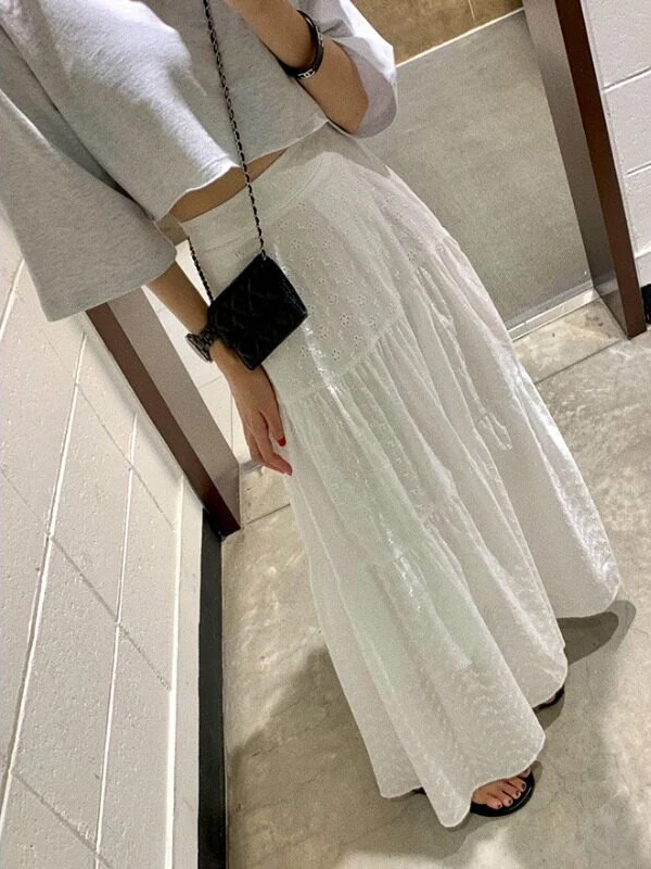 

Ретро-шик: кружевная юбка с вырезом на спине и эластичной талией, уникальный дизайн, молодежная длинная юбка для женщин.