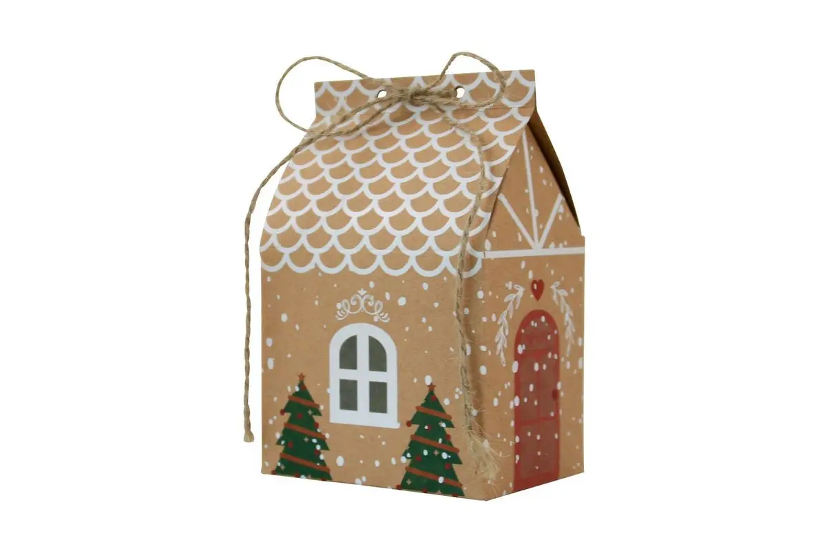 Kraft Paper Christmas Gift Box Christmas House Style Gift Candy Bag Kraft Paper Candy Bag Cookies Box New Year Party Supplies