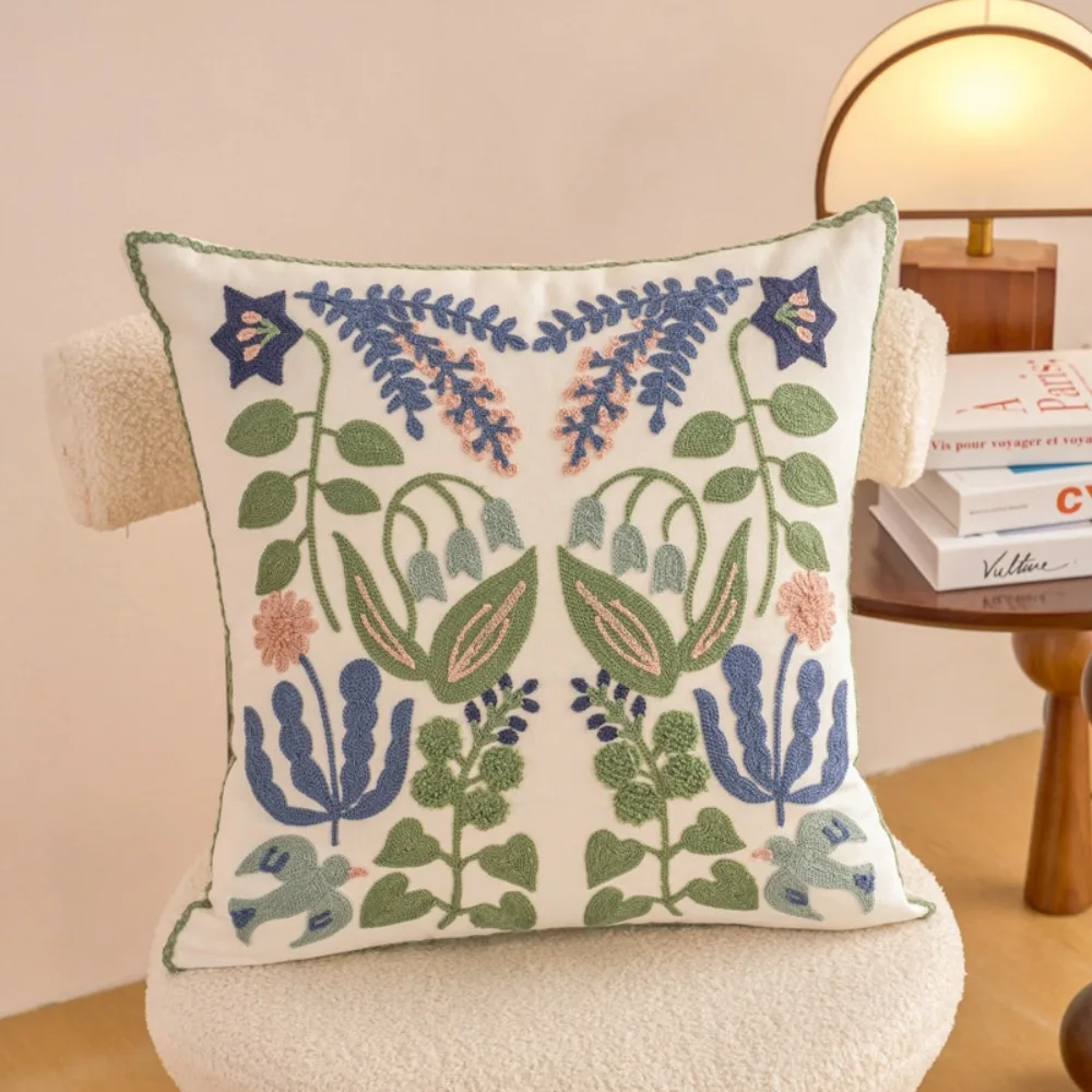Exquisite Embroidery Floral Swallow Cushion Cover Skin-friendly Square Sofa Pillowcase Soft Pillowslip Living Room