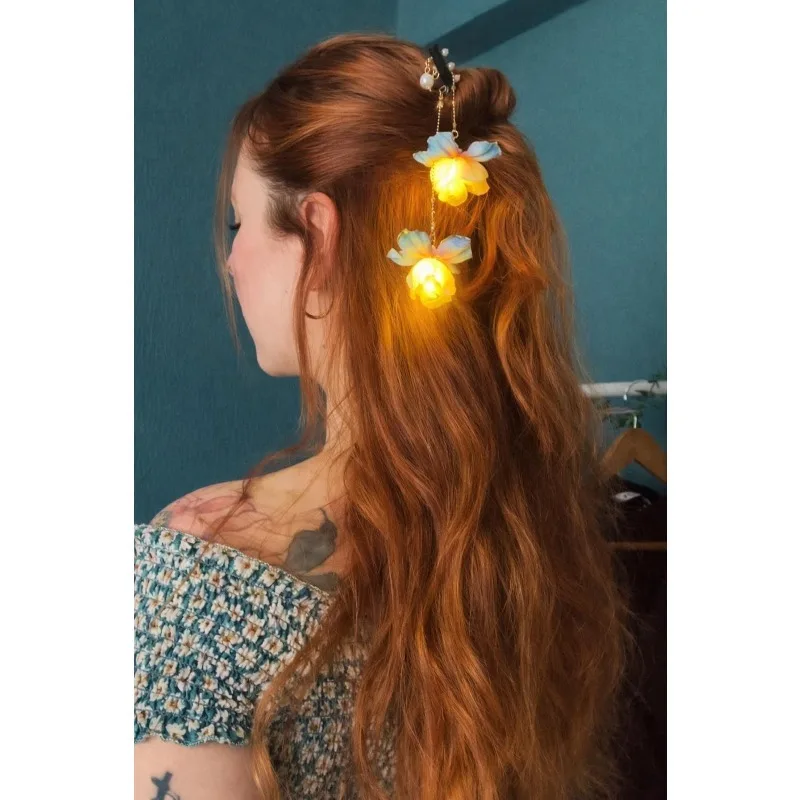 

Handmade Glowing Floral Hair Pin – Zanzii Firefly Aurora Whimsical Fairy Hair Accessory for Boho Wedding & Festival