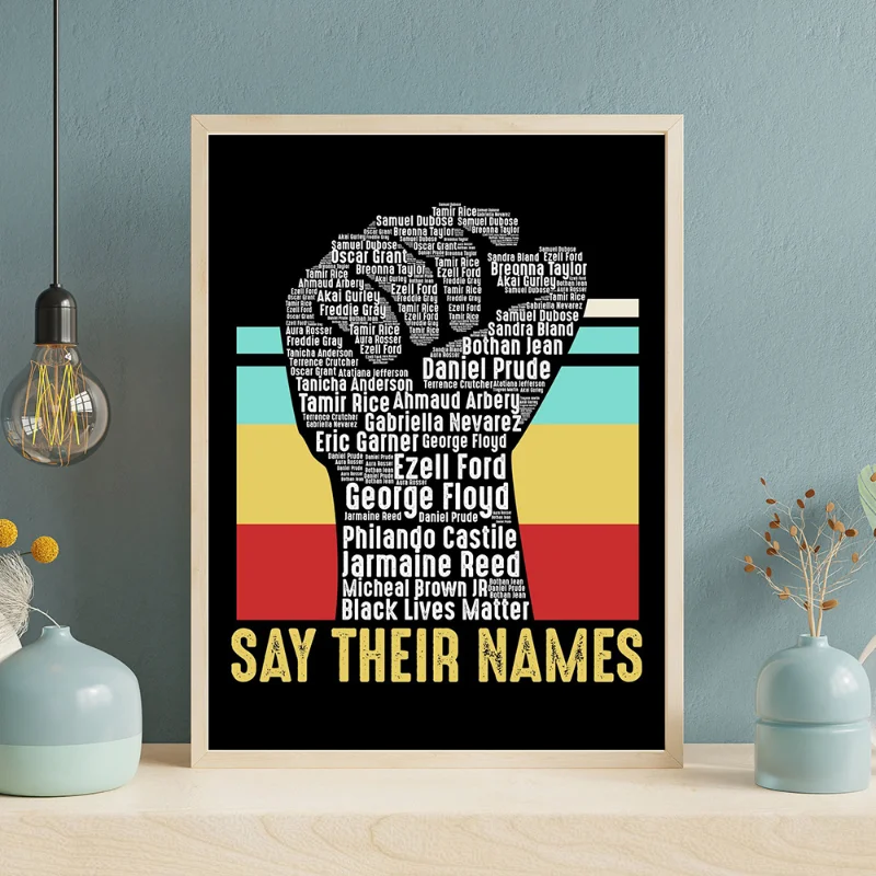 Black History Month Say Their Names No Racism Poster Canvas Painting Prints Wall Art Pictures for Living Room Home Decor