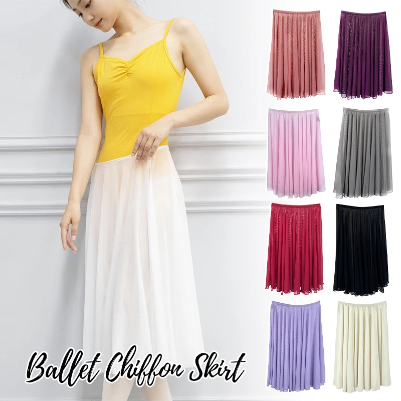 Women Ballet Wrap Skirt Sheer Tulle Dance Flowy A Line Skirt Pull On Elastic Waist Dance Midi Skirt For Leotards Gauze Skirt