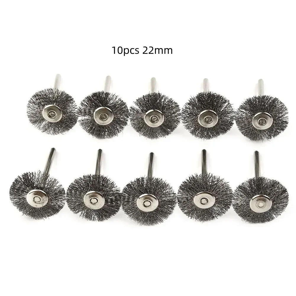 10Pcs 22/25mm Stainless Steel Wire Brush T-shaped Rotary Tool For Drill Polishing Deburring Cleaning Accessories