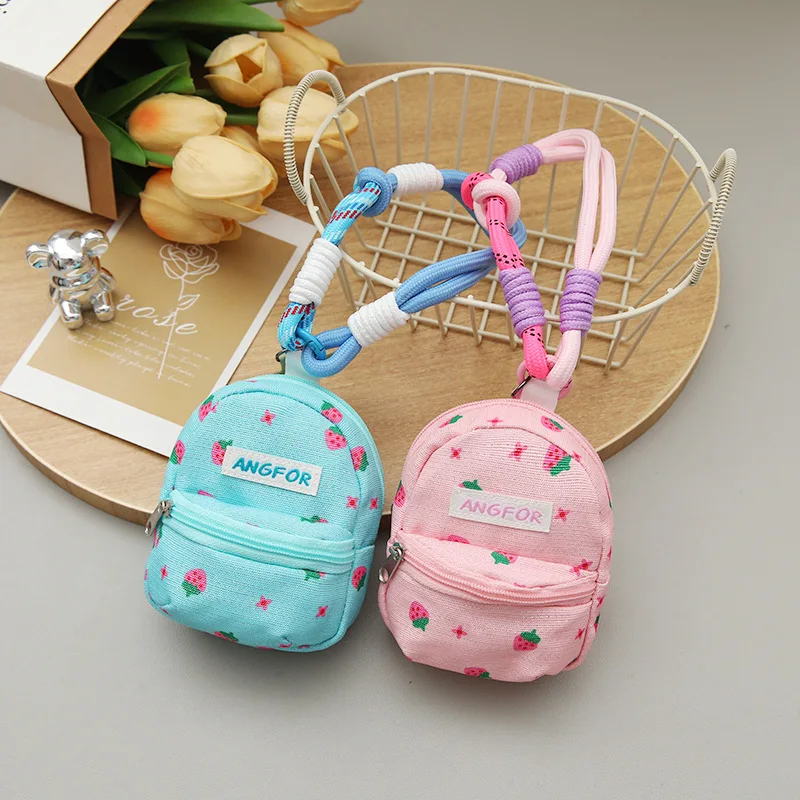 

ANGFOR Strawberry Print Japanese Korean Style Mini Crossbody Bag Canvas Women Phone Coin Purse Casual Cute Portable Small Bag
