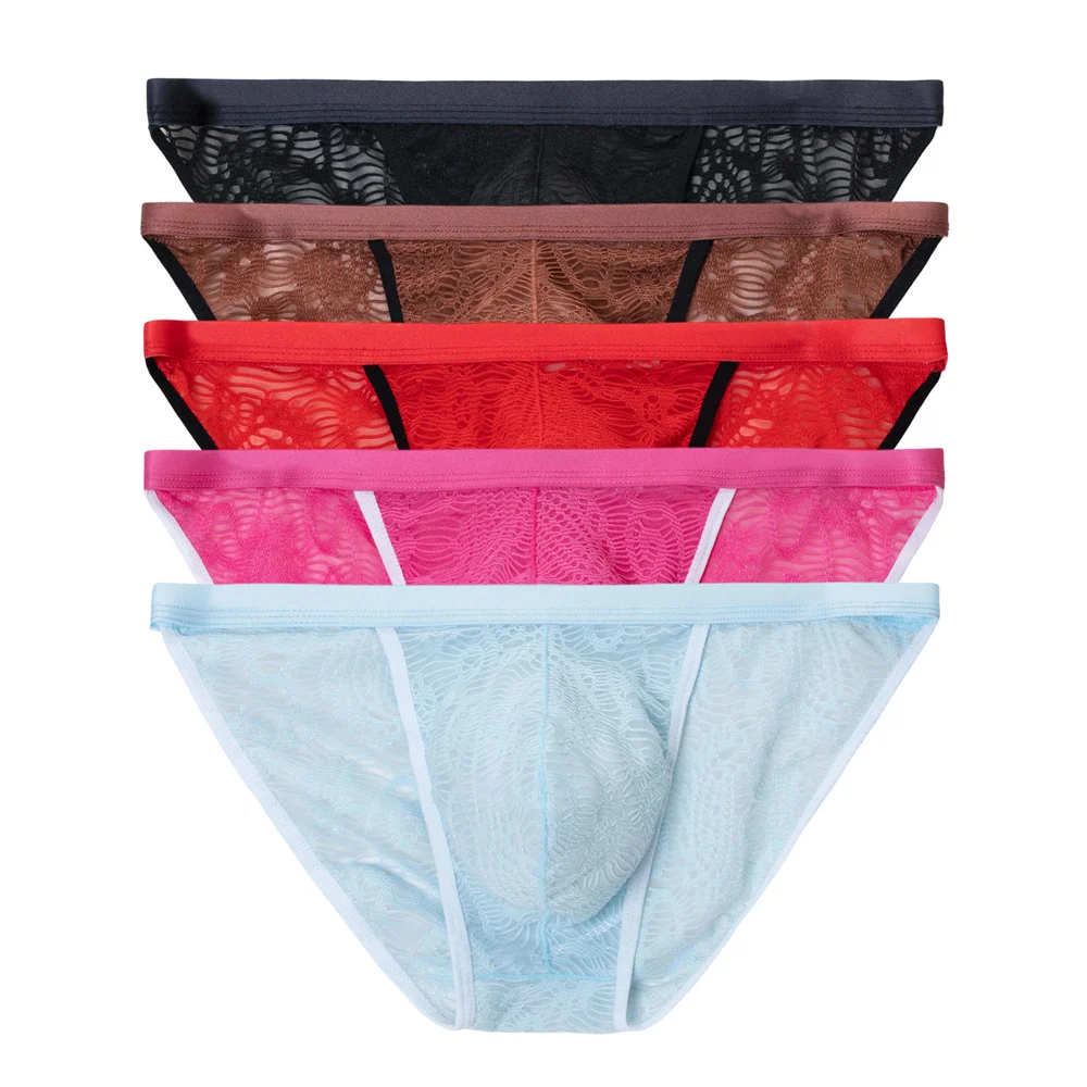 5PCS/Set Men G Strings Underwear Low Rise Bulge Pouch Thongs Briefs Breathable See Through Sexy Comfortable Underpants Jockstrap