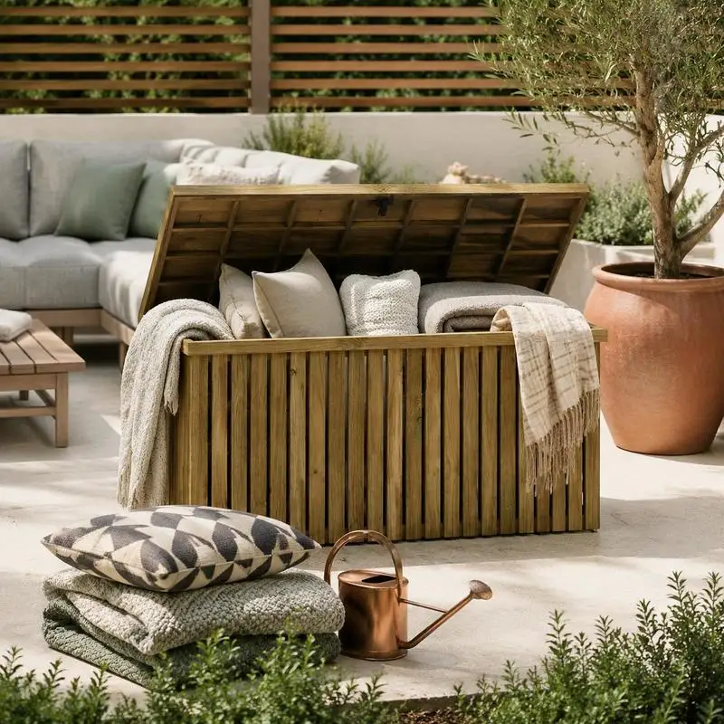 Boîte de rangement de jardin avec réservoir, marron, 119 x 44 x 58,5 cm, idéale pour allée de cour, abri de jardin et coin mural extérieur pour ranger les coussins d'extérieur, les accessoires de parasol
