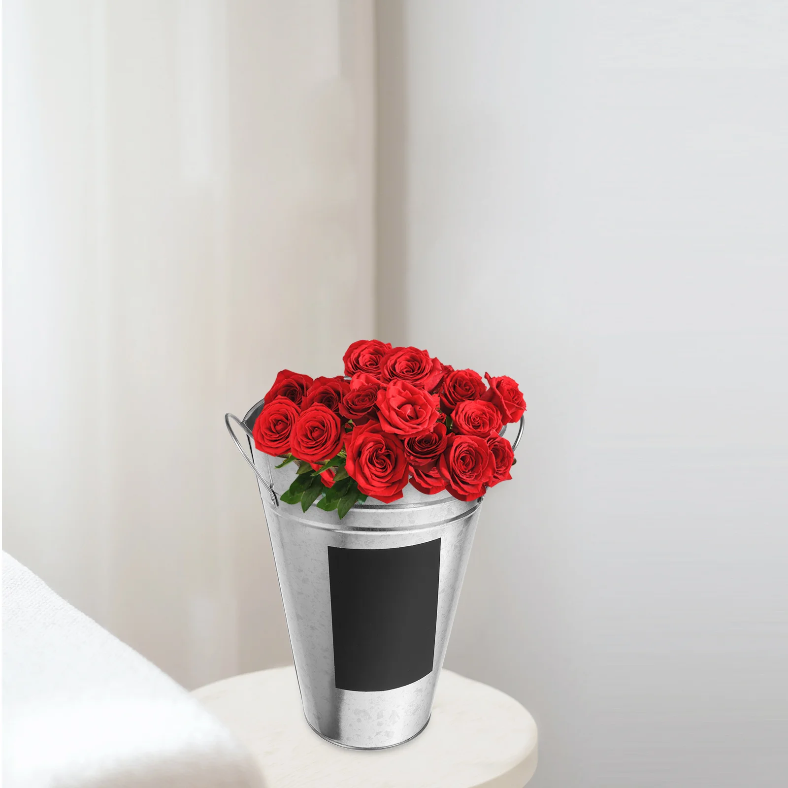 

1Pcs Iron Sheet Flower Bucket Waterproof Blackboard Sticker Planter Hydroponics Flower Tub for Home Office 30cm Height