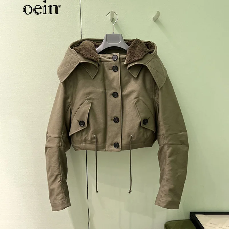 

[oein] 2024 Niche Autumn And Winter New Two-piece Thick Hooded Casual Jacket Commuting Versatile Short Top For Women