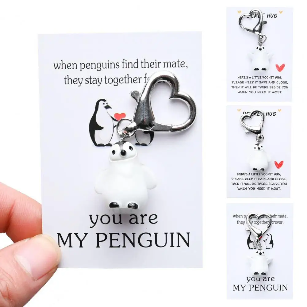 Practical Decorative Keyring Penguin Charm Keychain Pendant with Heart Buckle Heart Decoration Keyring Backpack Accessory