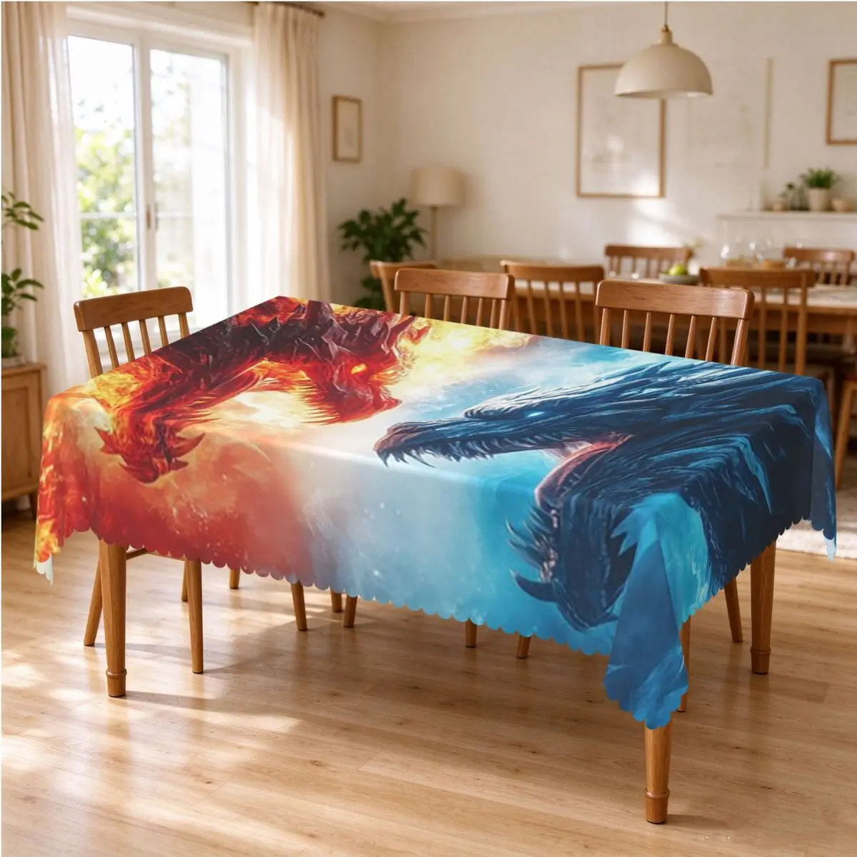 Cartoon Fire And Ice Dragon Tablecloth Restaurant Kitchen Rectangular Tablecloth Festival Tablecloth Outdoor Dining Table Cover