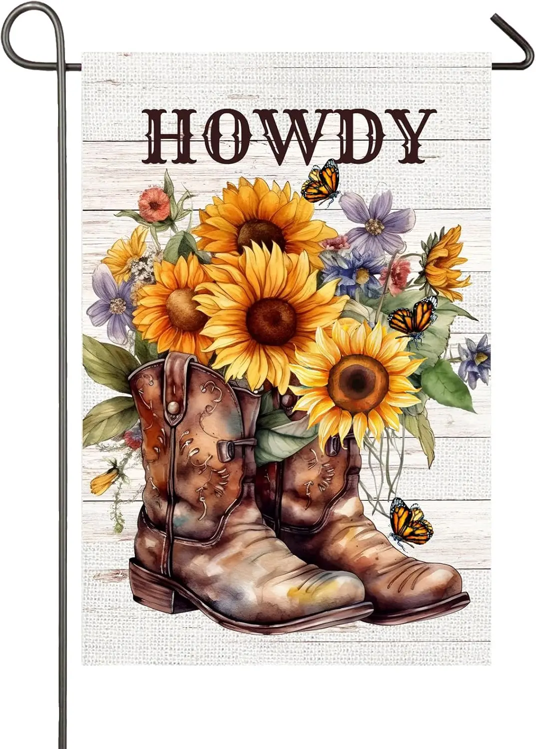 

Howdy Ковбойские сапоги Садовый флаг 12x18 дюймов Двусторонние подсолнухи Бабочки Весна Лето Цветочный флаг приветствия для двора на улице
