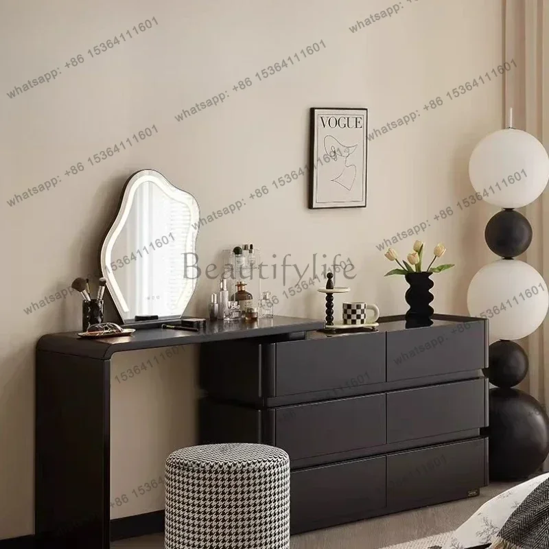 

X4 Number Of Drawers 6 Cream Style Black Chest Of Drawers Minimalist Modern Retractable Dressing Table Makeup Vanity Makeup Desk