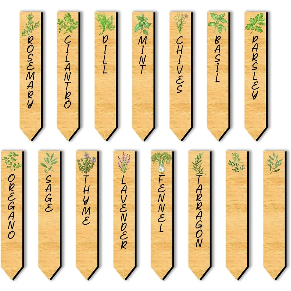 

15 шт. деревянные бирки с именем растений, 15 стилей, печатные маркеры для растений с узором растений, этикетки для рассады, заостренные бирки с именем для садоводства