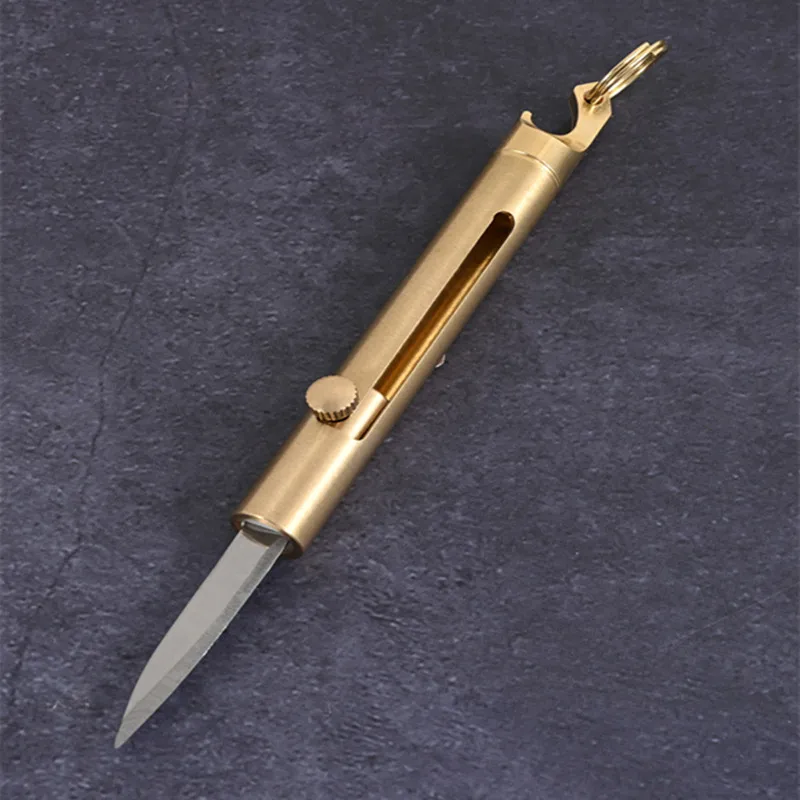 Tragbares Messer aus Messing mit Flaschenöffner, scharfes Campingmesser, Geschenk, Outdoor-Messer, Schlüsselanhänger, Geschenk