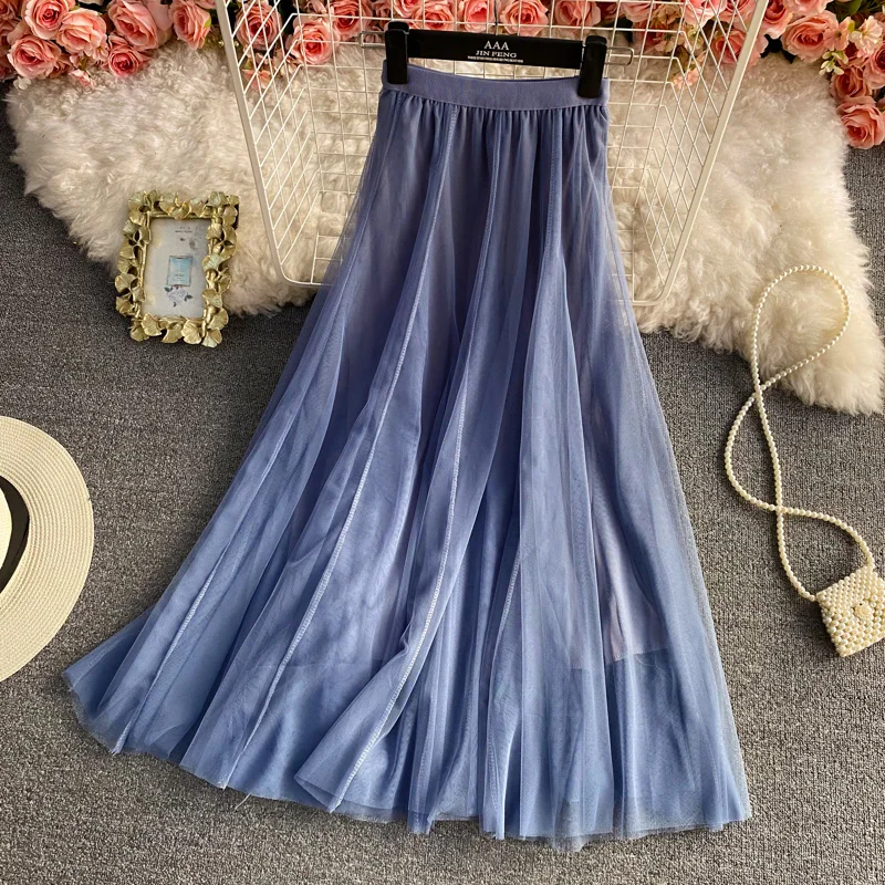 

High Waist Me Skirt Women's Mid-Length Knee-Over A-Line Skirt Elastic Waist f Body Fairy Gown Summer Faion Commute